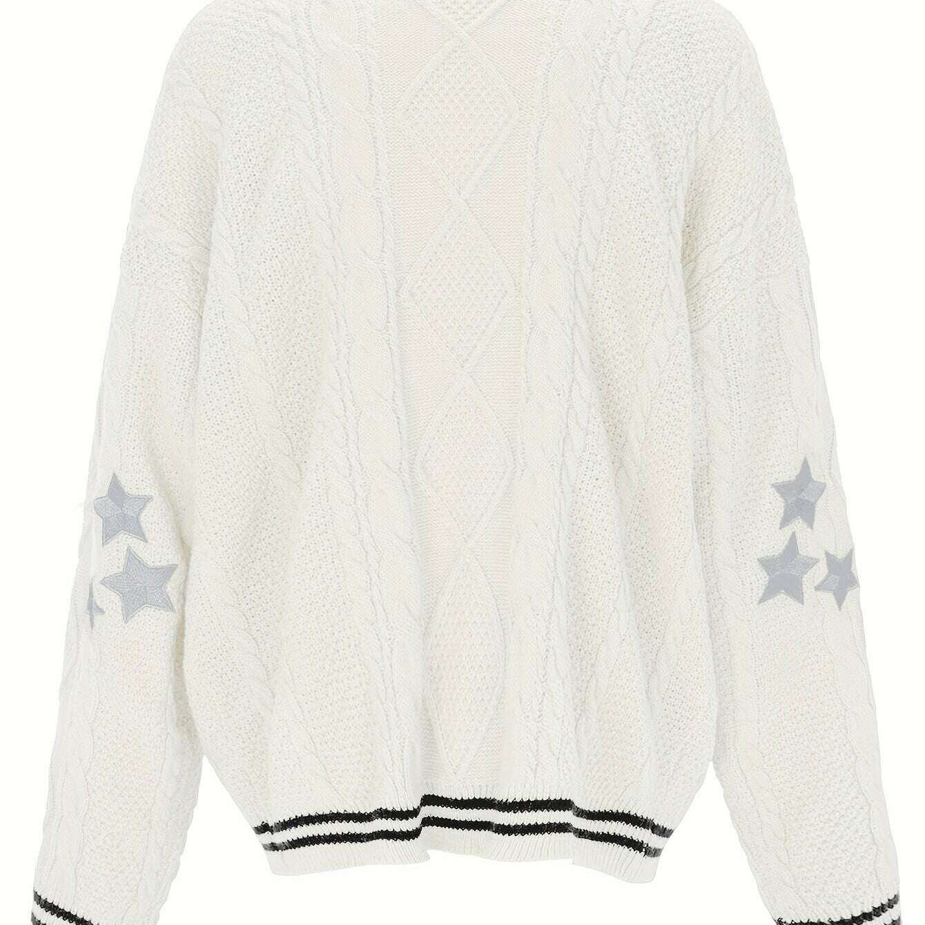 Star-Printed Oversized Cable Knit Cardigan for Women