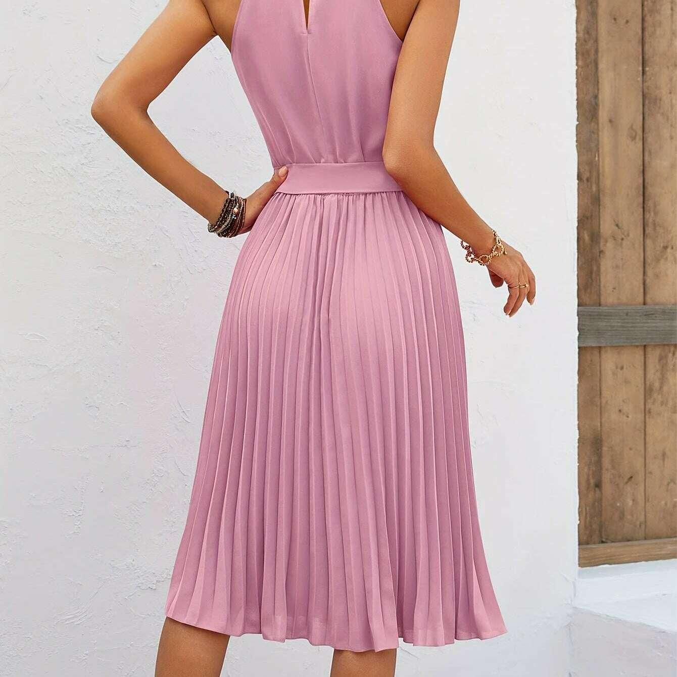 Women's Sleeveless Halter Pleated A-Line Summer Dress - D&M Boutique