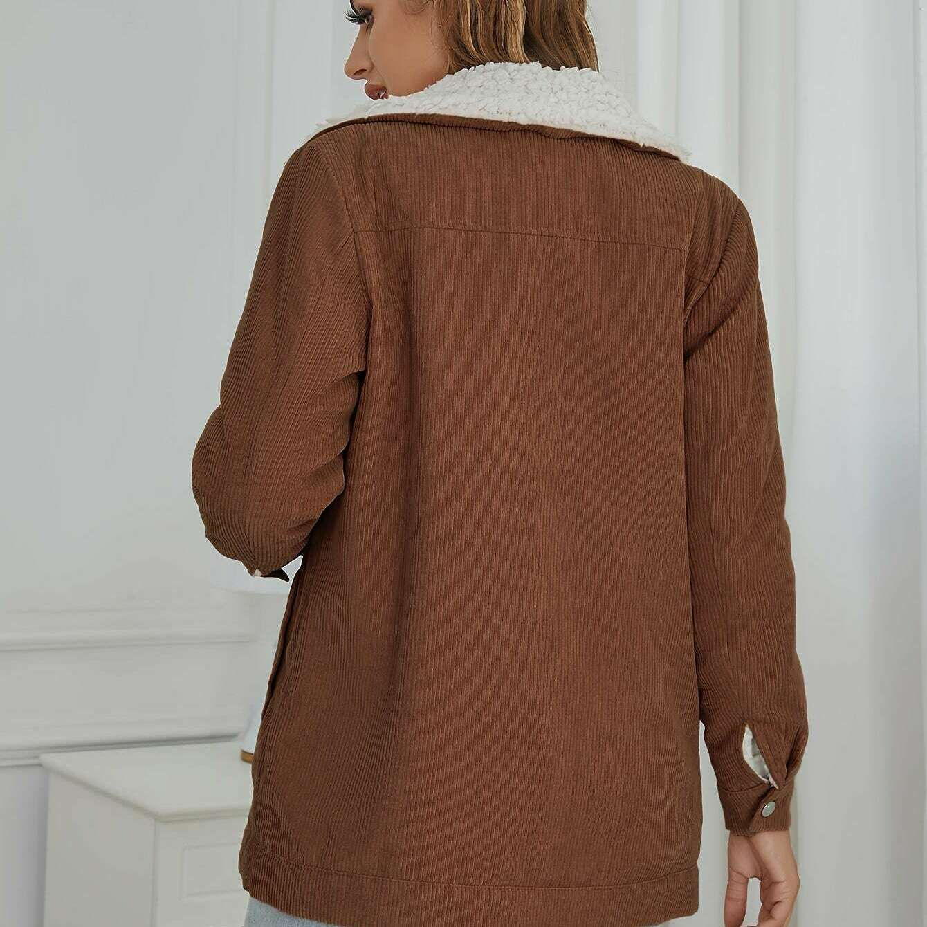 Women's Corduroy Sherpa Lined Button-Up Trucker Jacket