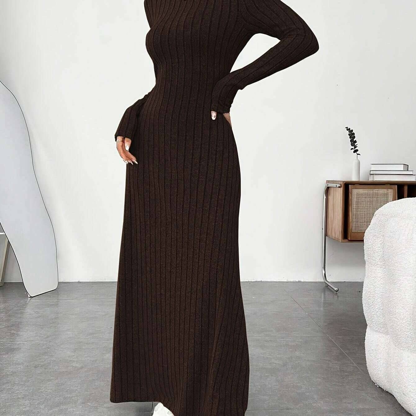Elegant Ribbed Knit Dress with Umbrella Hem for Women - D&M Boutique