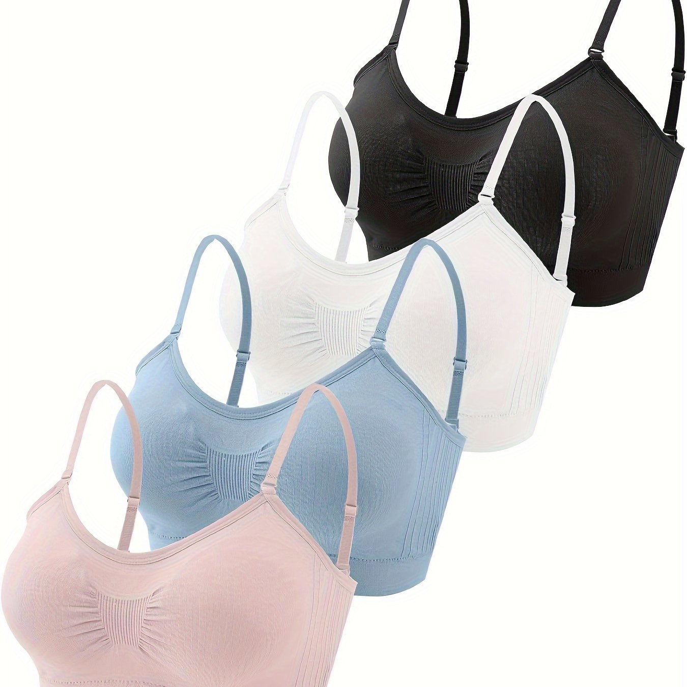 4pcs V Neck Padded Bralette Cami Bra Wireless Tank Top Bra Sports Bra with Adjustable Straps