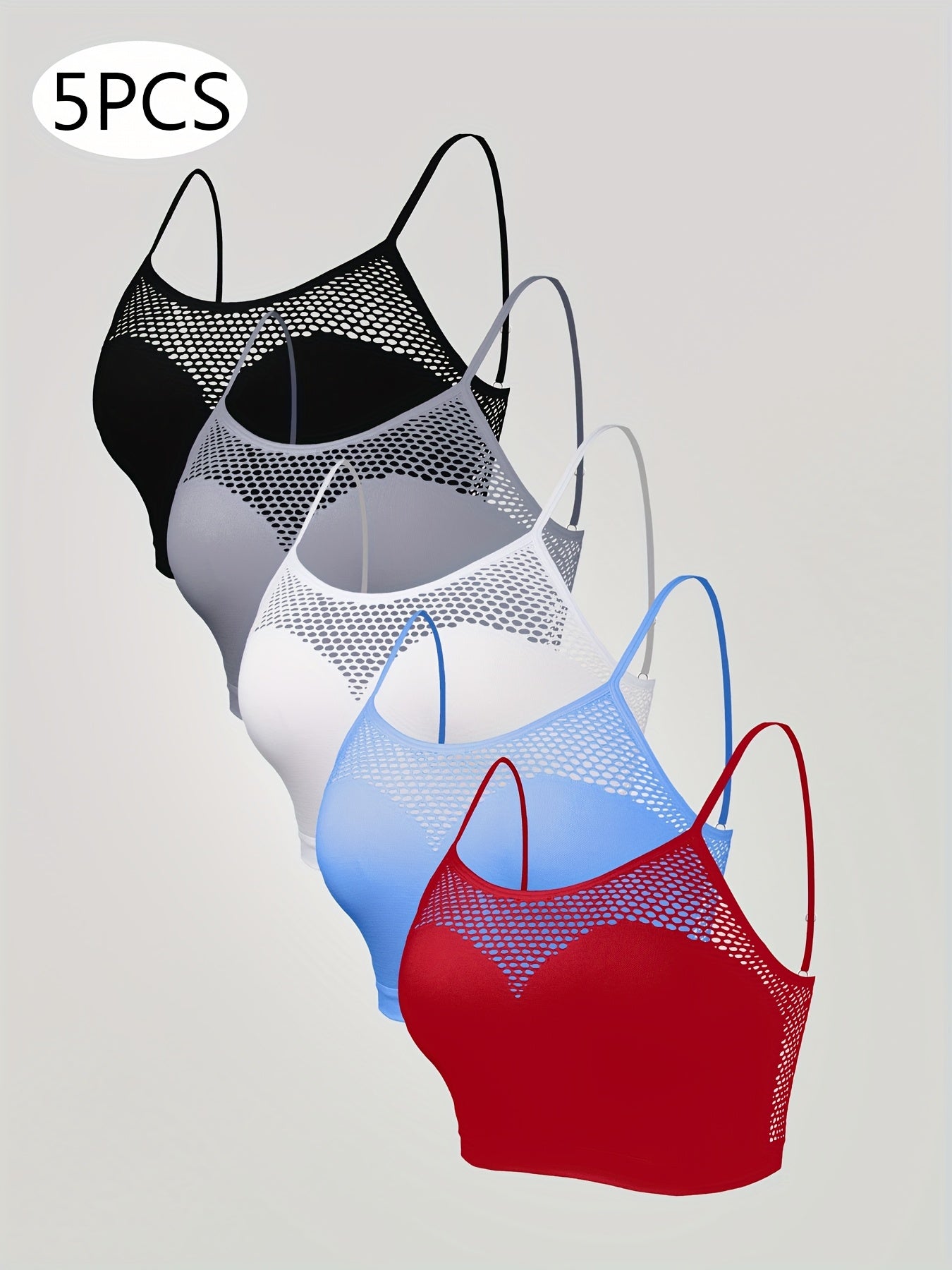 5pcs Seamless Breathable Women'S Sports Bra With Adjustable Straps Fashion Sexy Hollow Out Women'S Bras