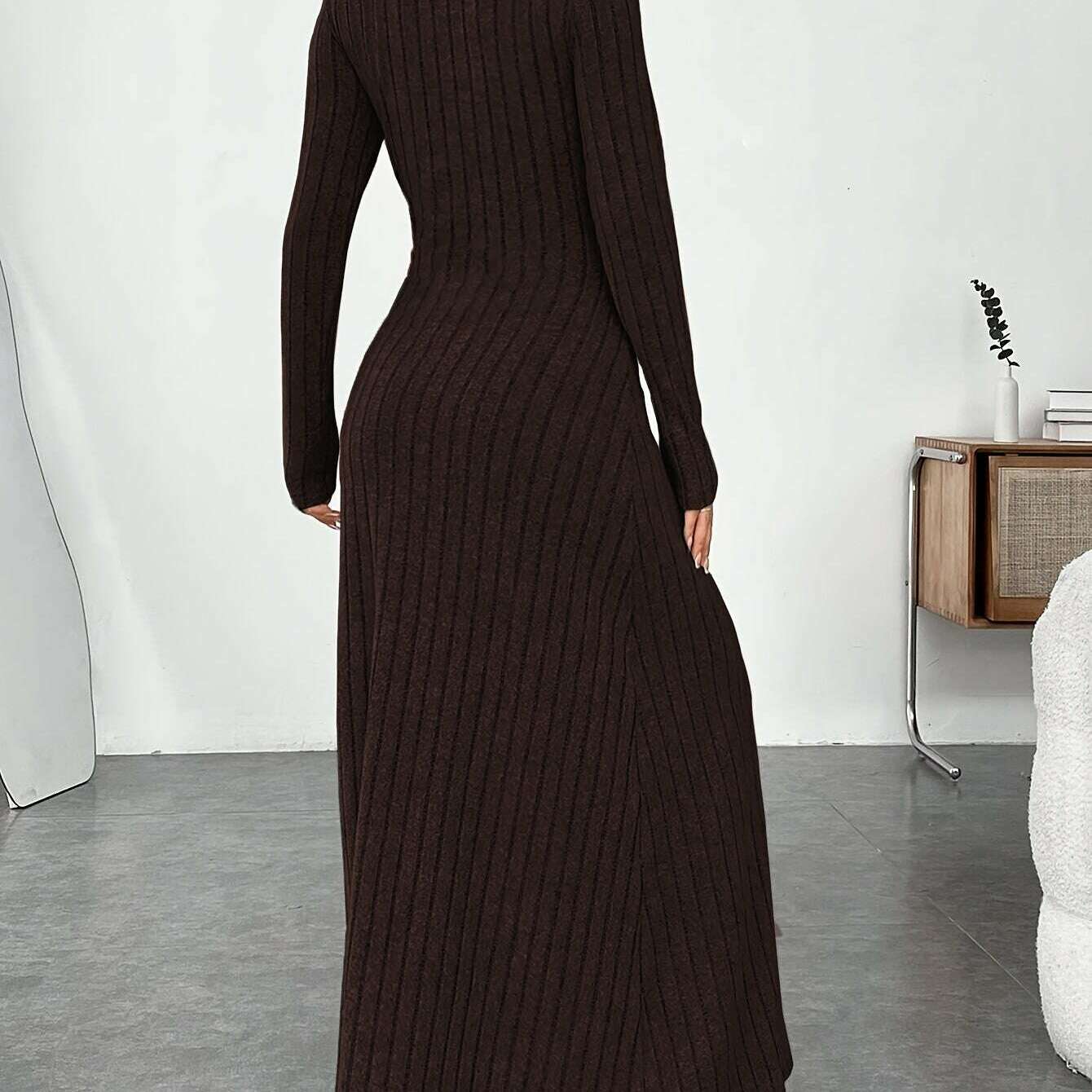 Elegant Ribbed Knit Dress with Umbrella Hem for Women - D&M Boutique