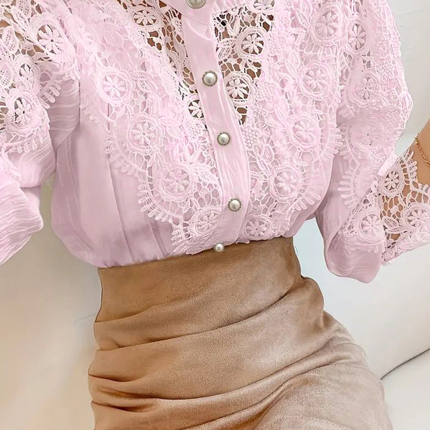 French Loose Chic Buttons, Heavy Lace, Cut-Out Floral Panels