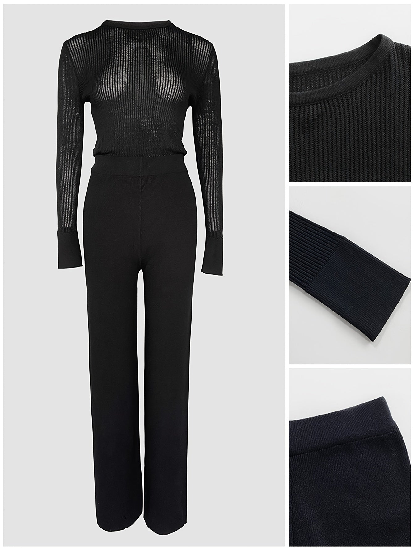 Ribbed Top & Wide-Leg Pants Set – Casual Two-Piece