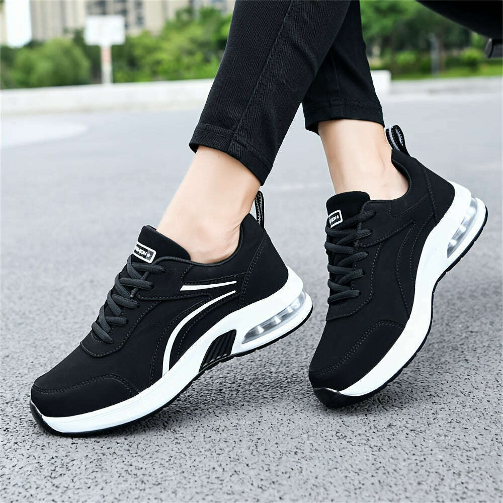 Lightweight Black Faux Leather Women's Sneakers