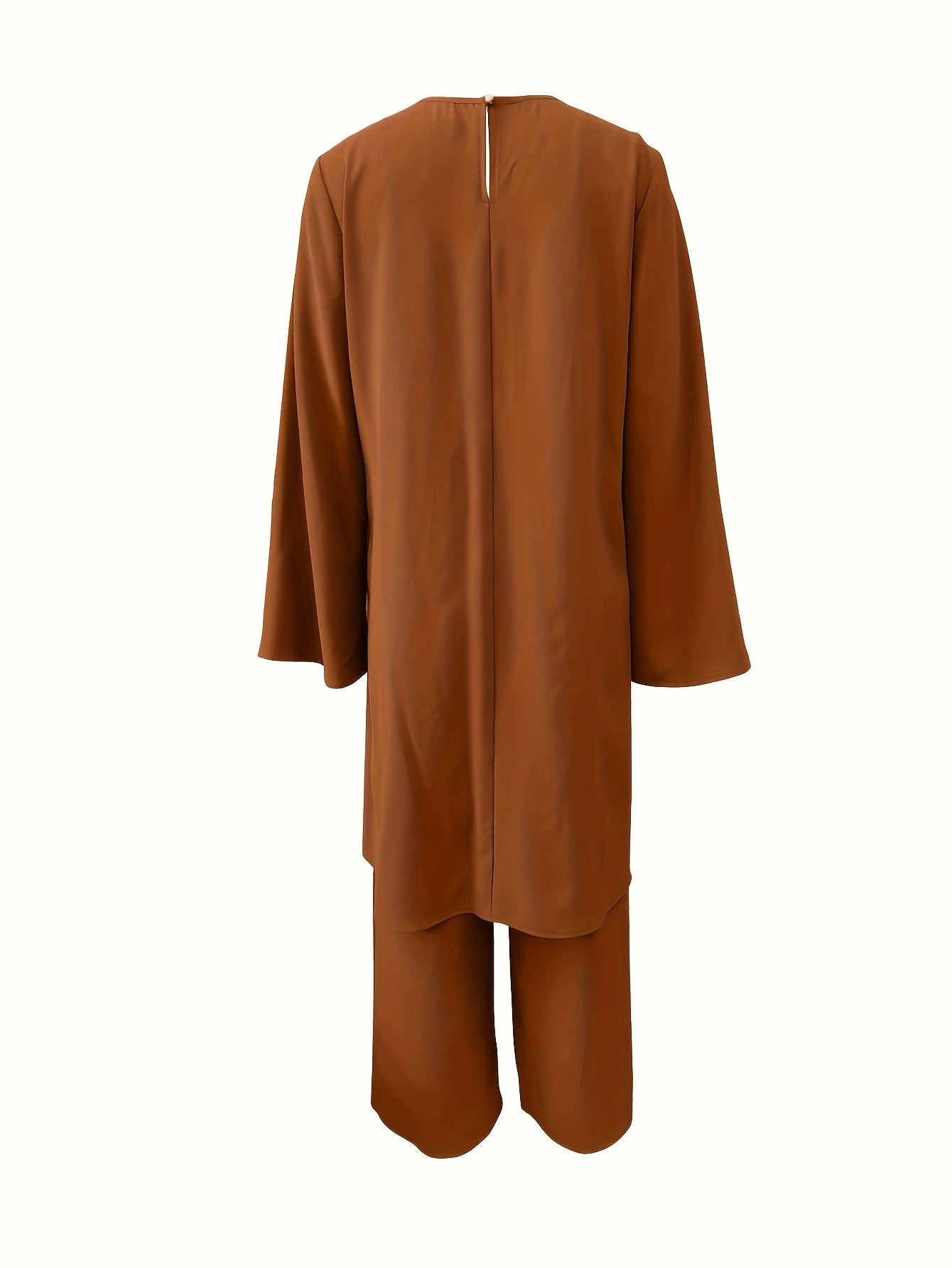 Women'S Traditional Arabian Attire - Elegant Long Sleeve Abaya with Cross-Front Detail & Matching Pants, Solid Color All-Season Polyester Modest Cover-Up, Middle Eastern Cultural Fashion for Casual & Formal Occasions, Muslim