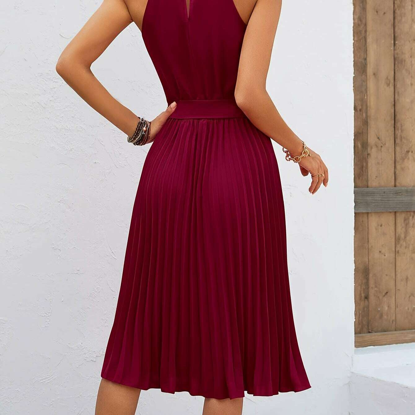 Women's Sleeveless Halter Pleated A-Line Summer Dress - D&M Boutique