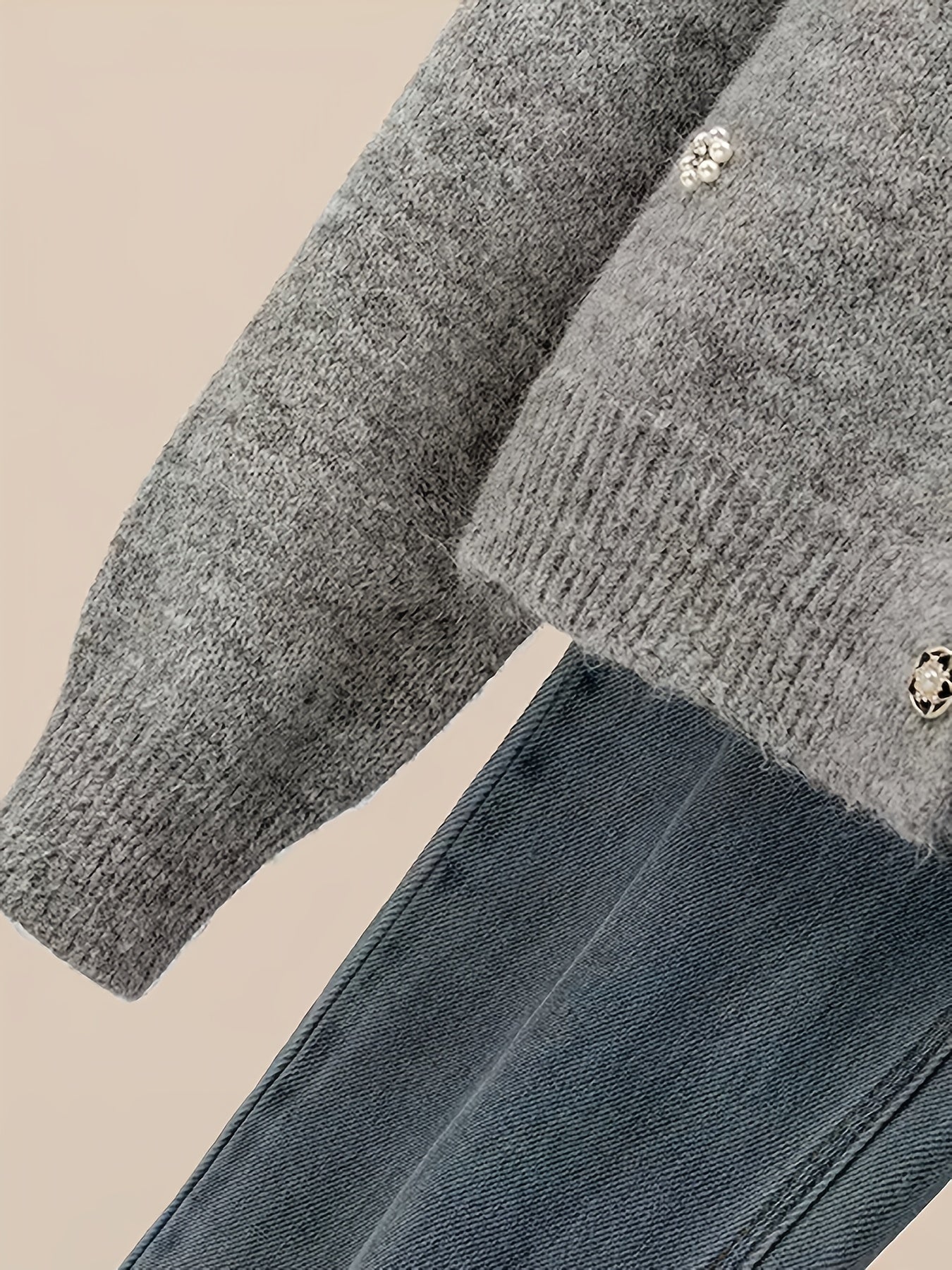 Women's 2025 New Beaded Cardigan Sweater - Soft Round Neck Long Sleeve Button Front Closure with Beaded Collar & Sleeve Trim, Machine Washable Winter Sweater for Fall and Winter, Casual to Semi-Formal Outfits
