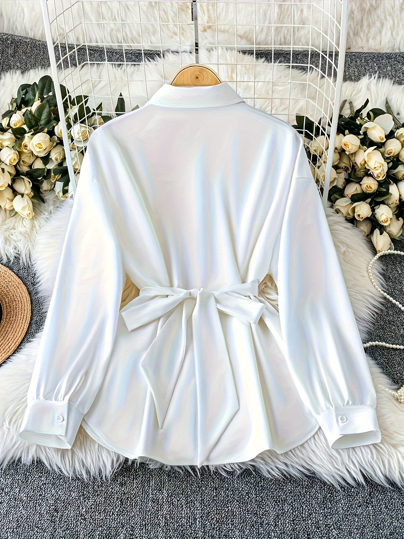 Retro Style Women's Loose Long Sleeve Casual Outdoor Top Fashion Shirt with Belt