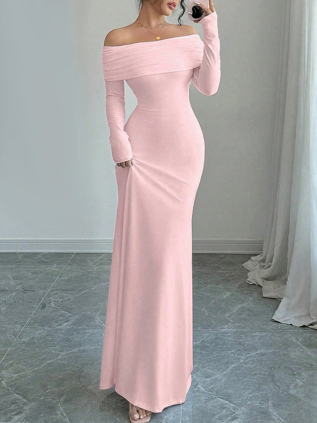 Women'S Elegant Off-Shoulder Long Sleeve Party dress - Formal to casual event gown, flatterning A-Line silhouette, Chic Evening & Everyday Outfits - Women'S Formal & Everyday Dresses, Dresses for Party, Evening Wear, Offshoul