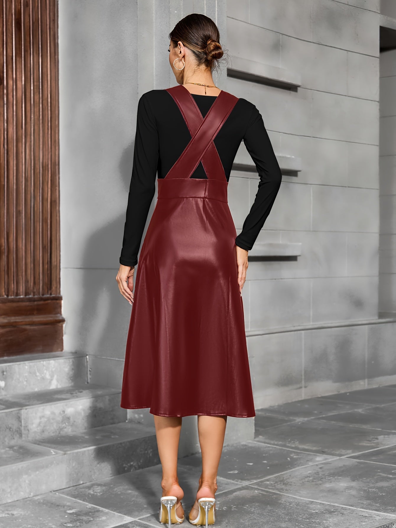 Elegant PU Leather Pencil Dress – Sleek & Stylish Workwear