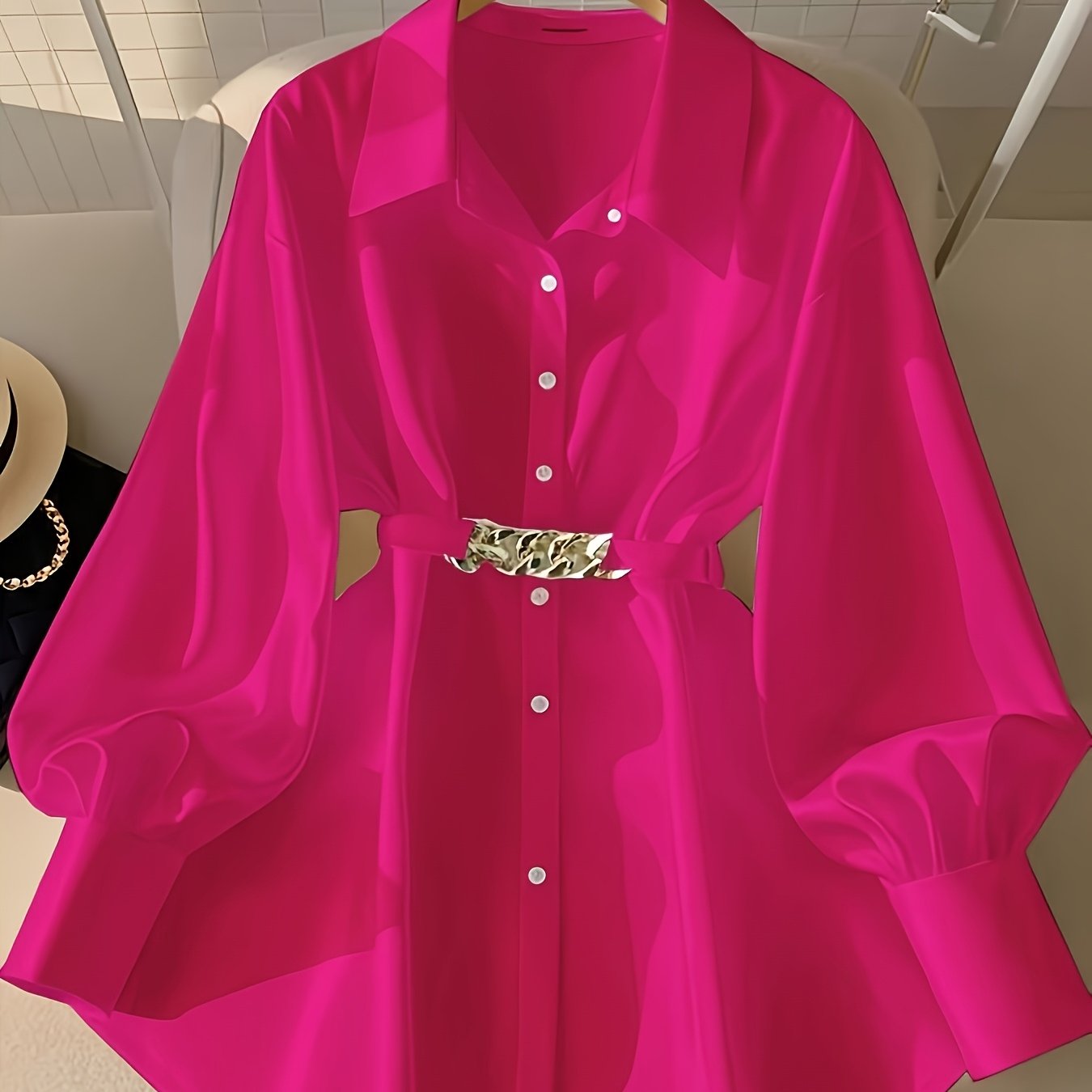 Retro Style Women's Loose Long Sleeve Casual Outdoor Top Fashion Shirt with Belt