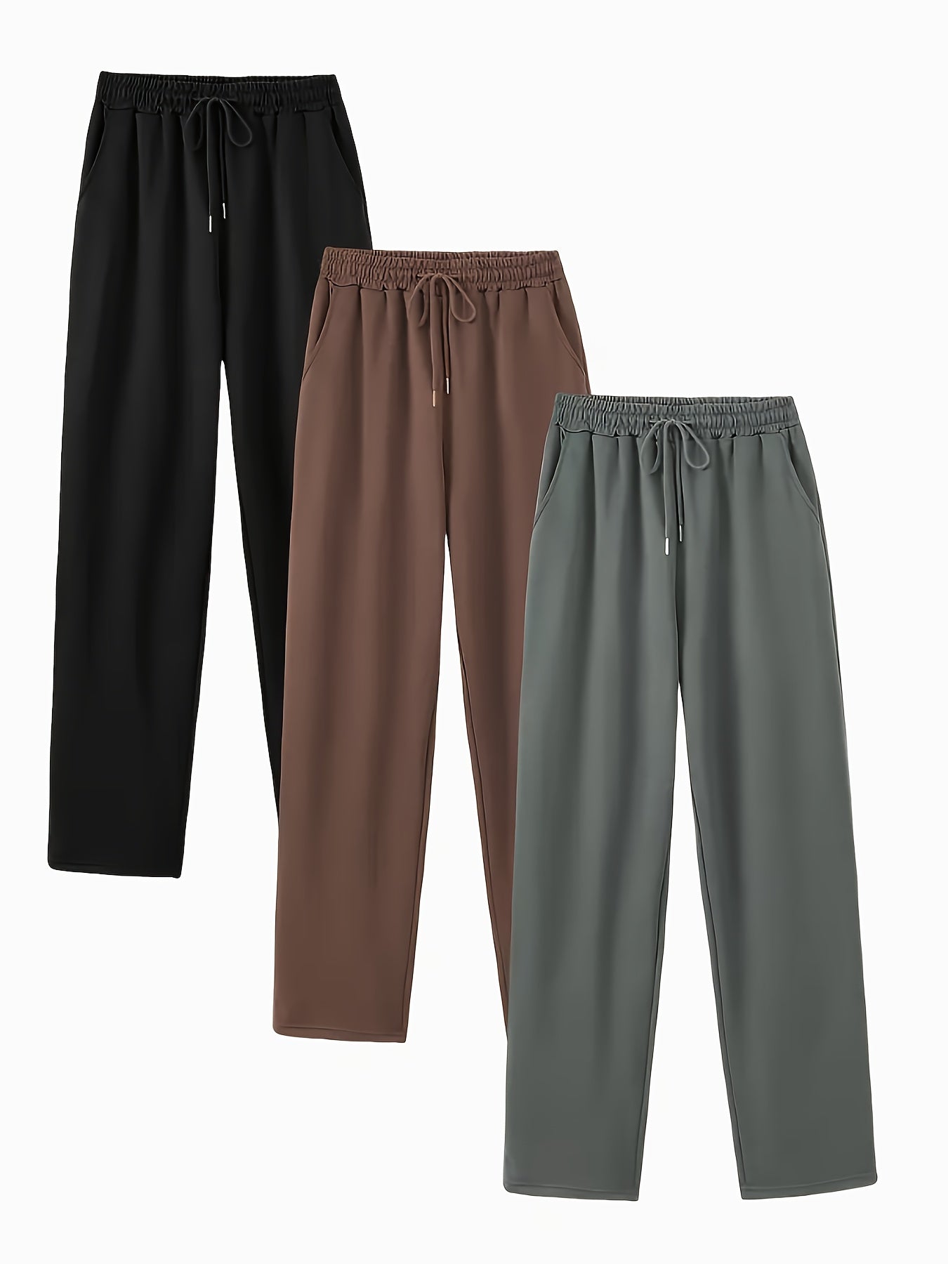 3pcs Women’s High-Waisted Casual Joggers Set – Drawstring Waist, Elastic Cuffs & Side Pockets