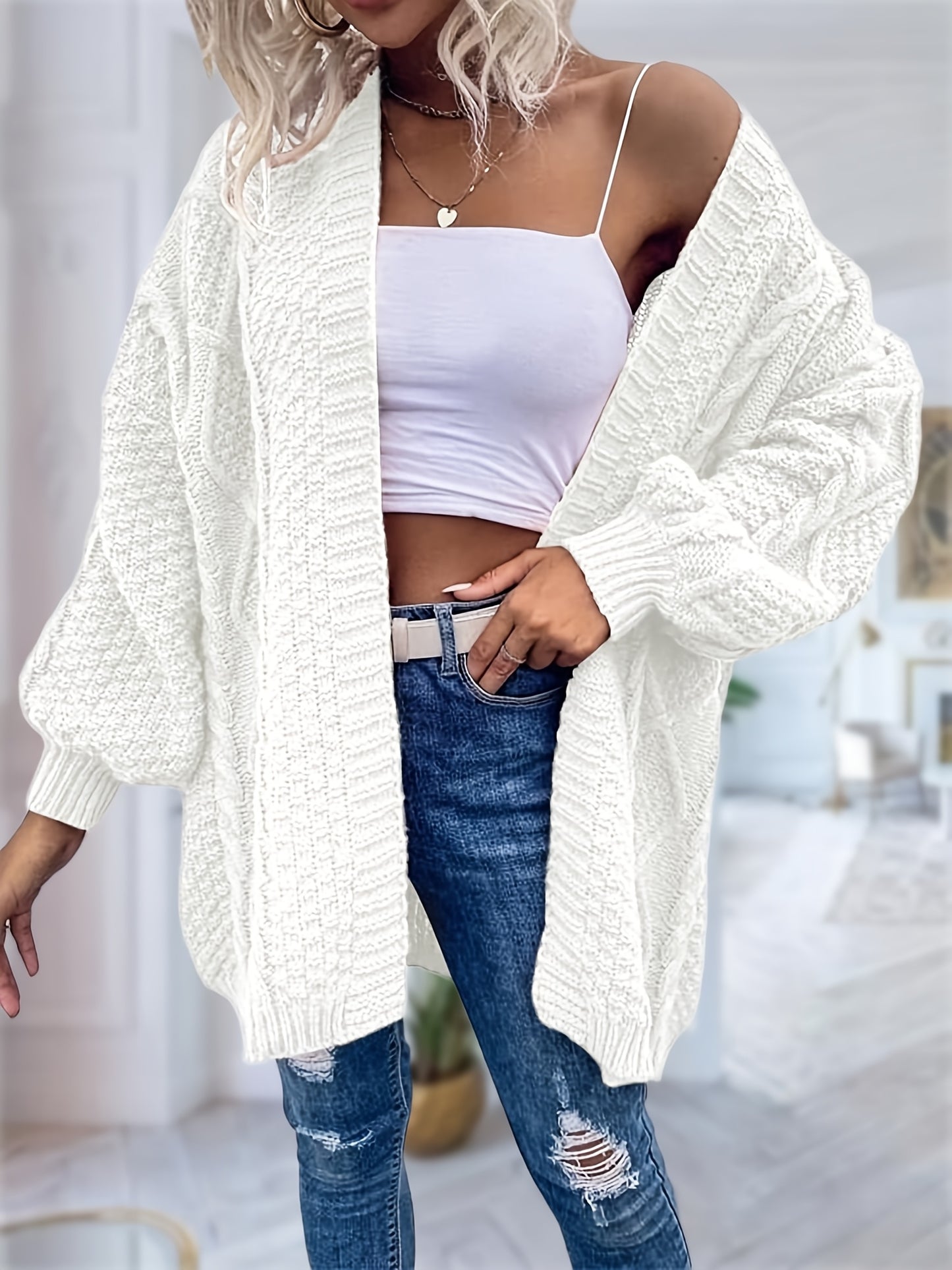 Women's Oversized Chunky Cable Cardigan Sweater Coat - Soft Pink Open Front Long Sleeve Winter Coat with Button-Free Closure, Cozy Fall & Winter Sweater for Casual Semi-Formal Outfits