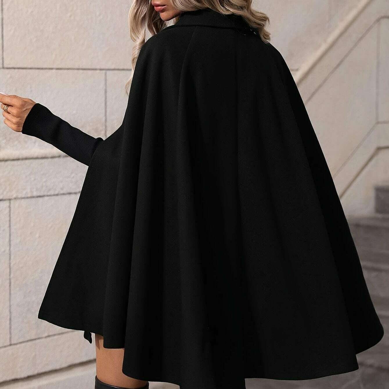 Elegant Double-Breasted Cape Sleeve Coat for Women