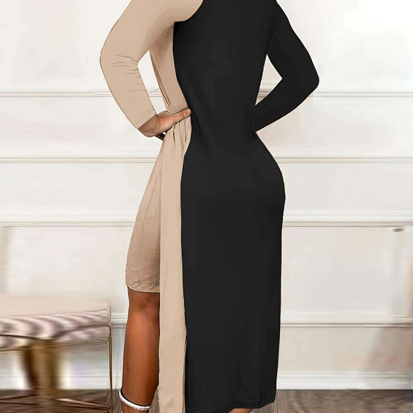 Vibrant Color Block Midi Dress with Split Thigh for Women - D&M Boutique