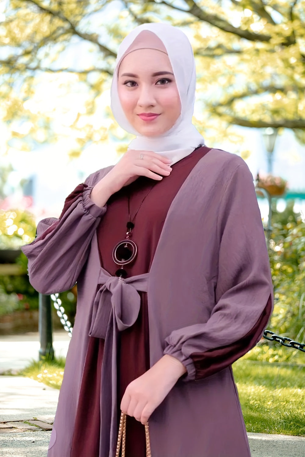 Ramadan Elegant Tie Front Kaftan Dress - Abayas with Long Sleeve, Maxi Length, Color Block Design, Women's Clothing for Special Occasions - Classic, Modest, and Chic Fashion