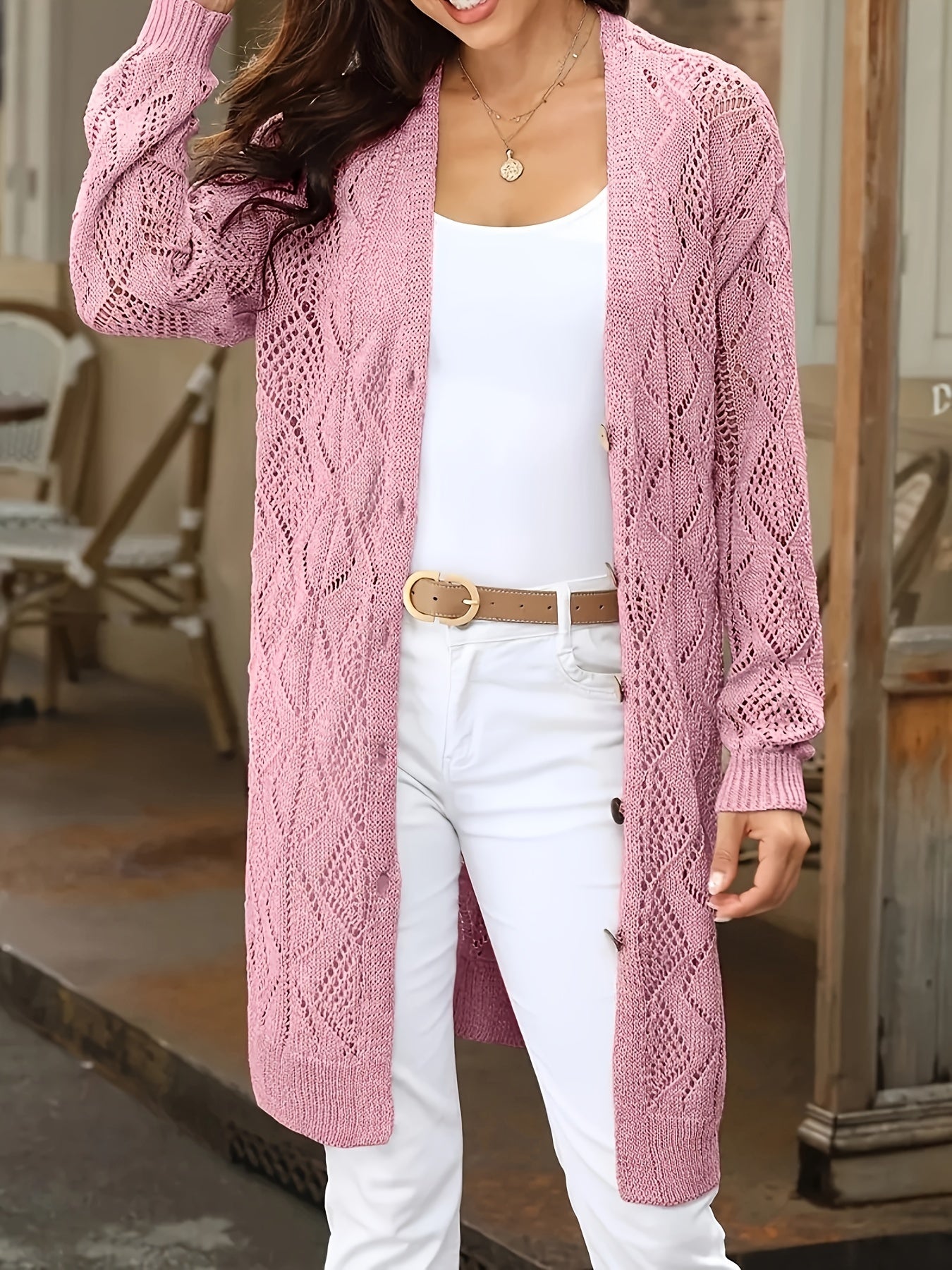 Solid Button Front Cardigan, Elegant Long Sleeve Cardigan for Spring & Fall, Women's Clothing