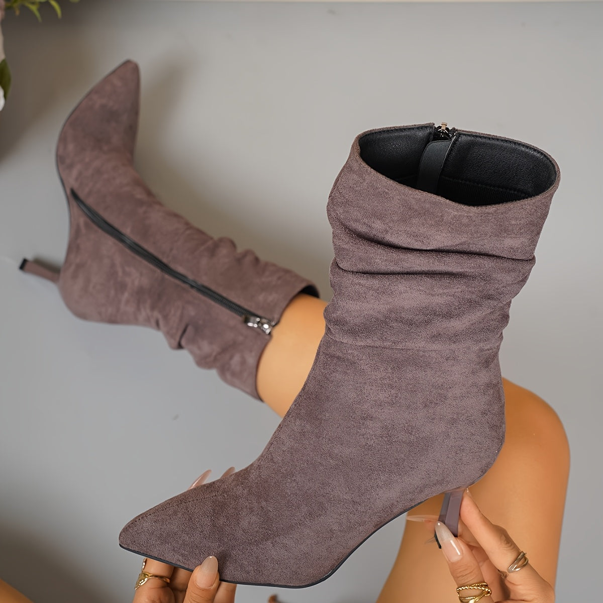 Women's Plus Size Chic Pointed Toe Boots - Slip-resistant Rubber Sole, Elegant Side Zipper Closure, Soft Fabric Lined Interior - Brown Formal & Everyday Boots for Women, Professional Footwear