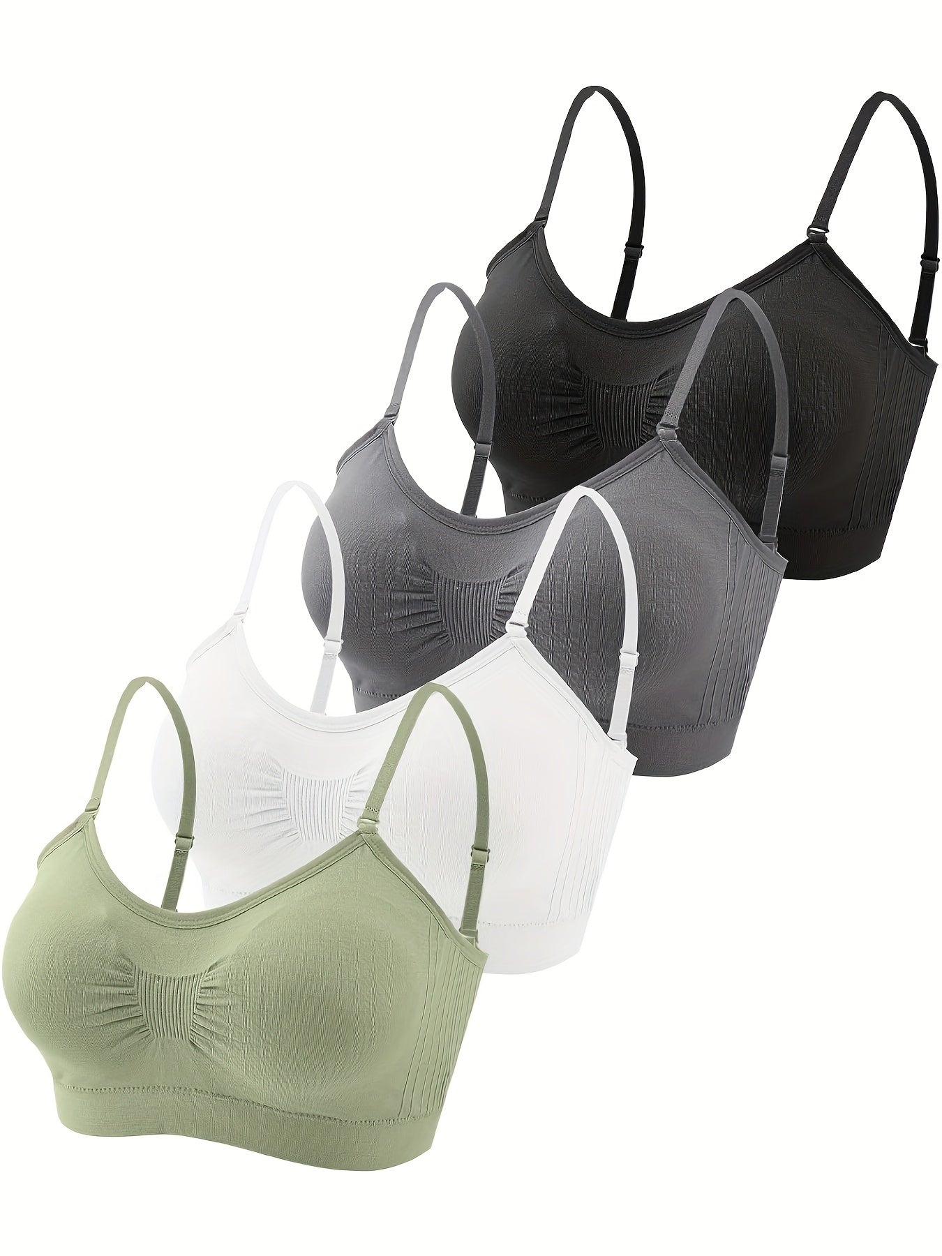 4pcs V Neck Padded Bralette Cami Bra Wireless Tank Top Bra Sports Bra with Adjustable Straps