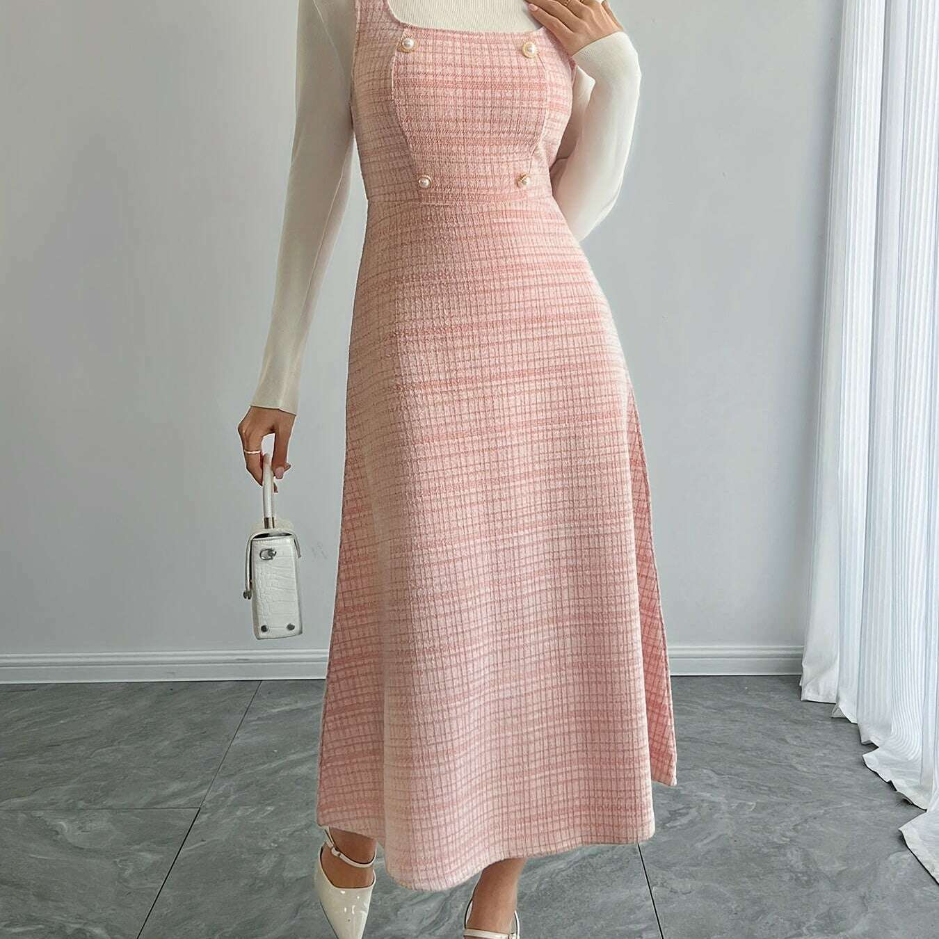 Polyester Blend Tartan Knit Dress