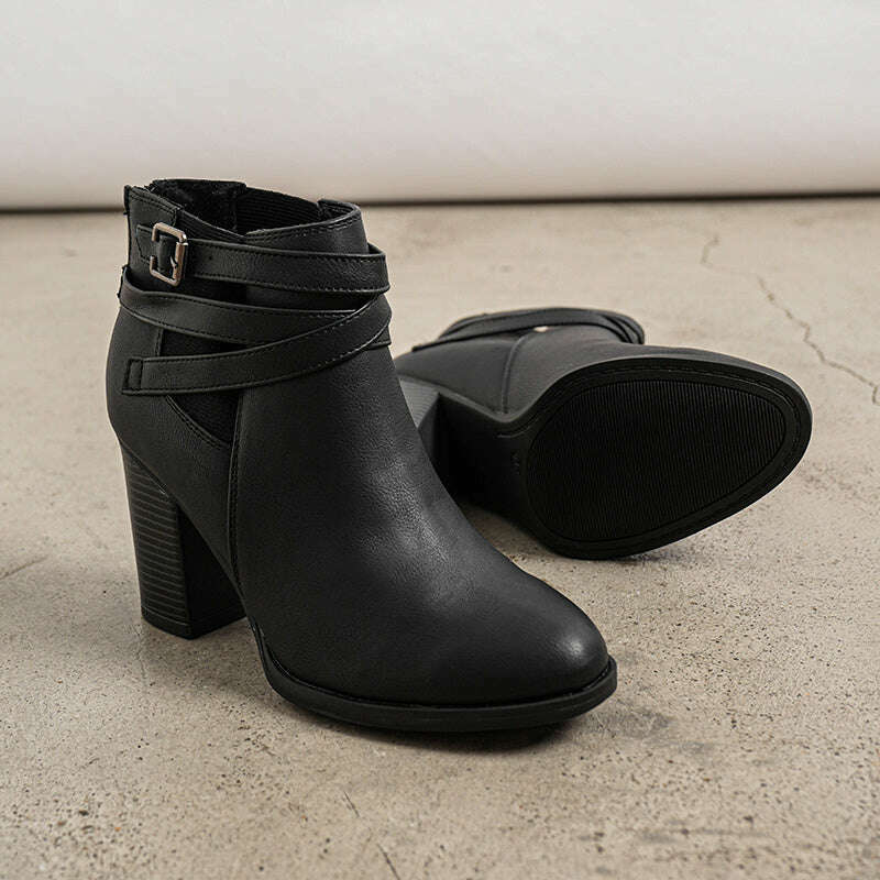 Women's Chunky High Heel Ankle Boots Close Toe Fall Heeled Booties Shoes, Autumn Winter Boots, fit spring, summer, autumn and winter