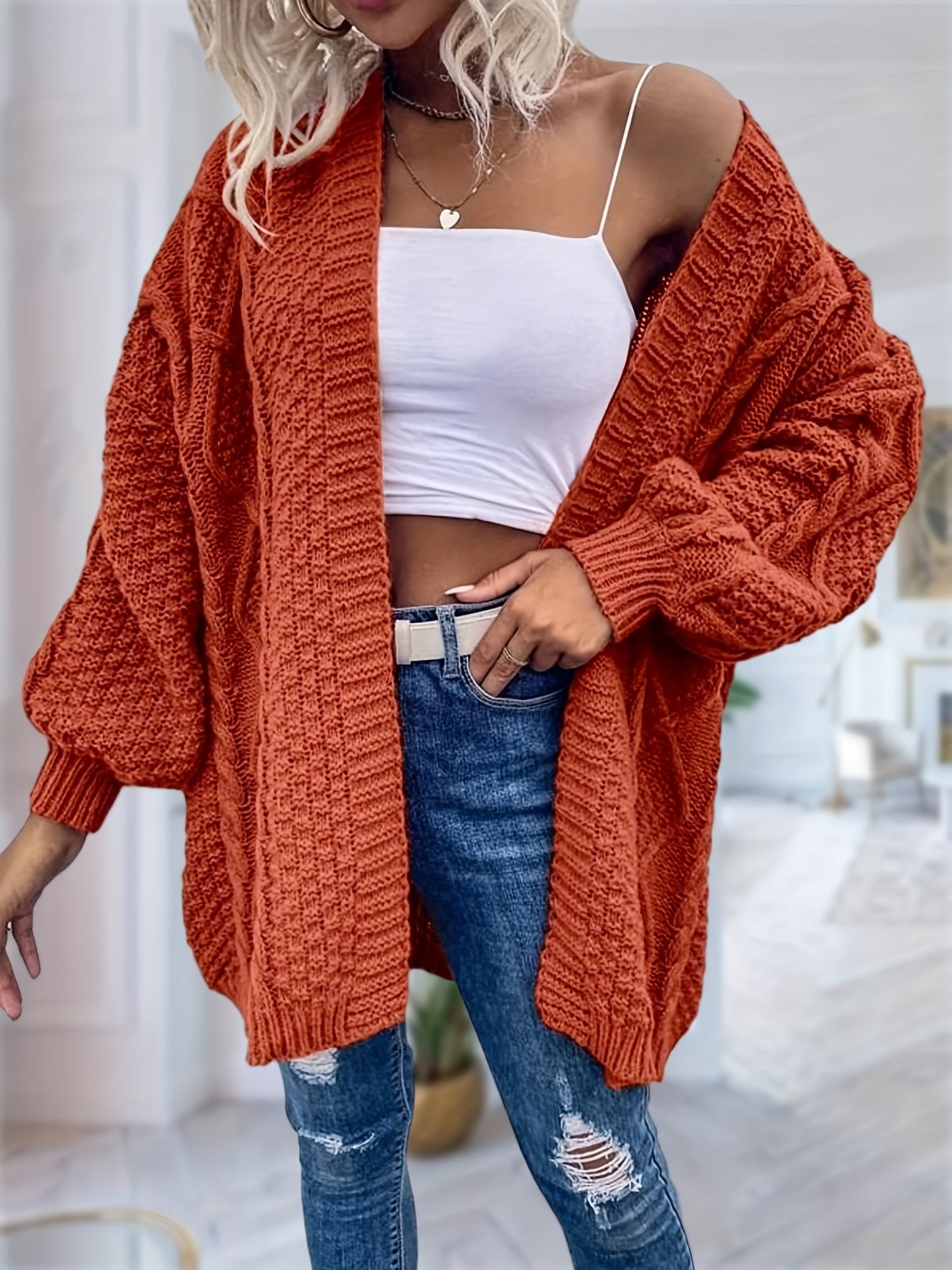 Women's Oversized Chunky Cable Cardigan Sweater Coat - Soft Pink Open Front Long Sleeve Winter Coat with Button-Free Closure, Cozy Fall & Winter Sweater for Casual Semi-Formal Outfits
