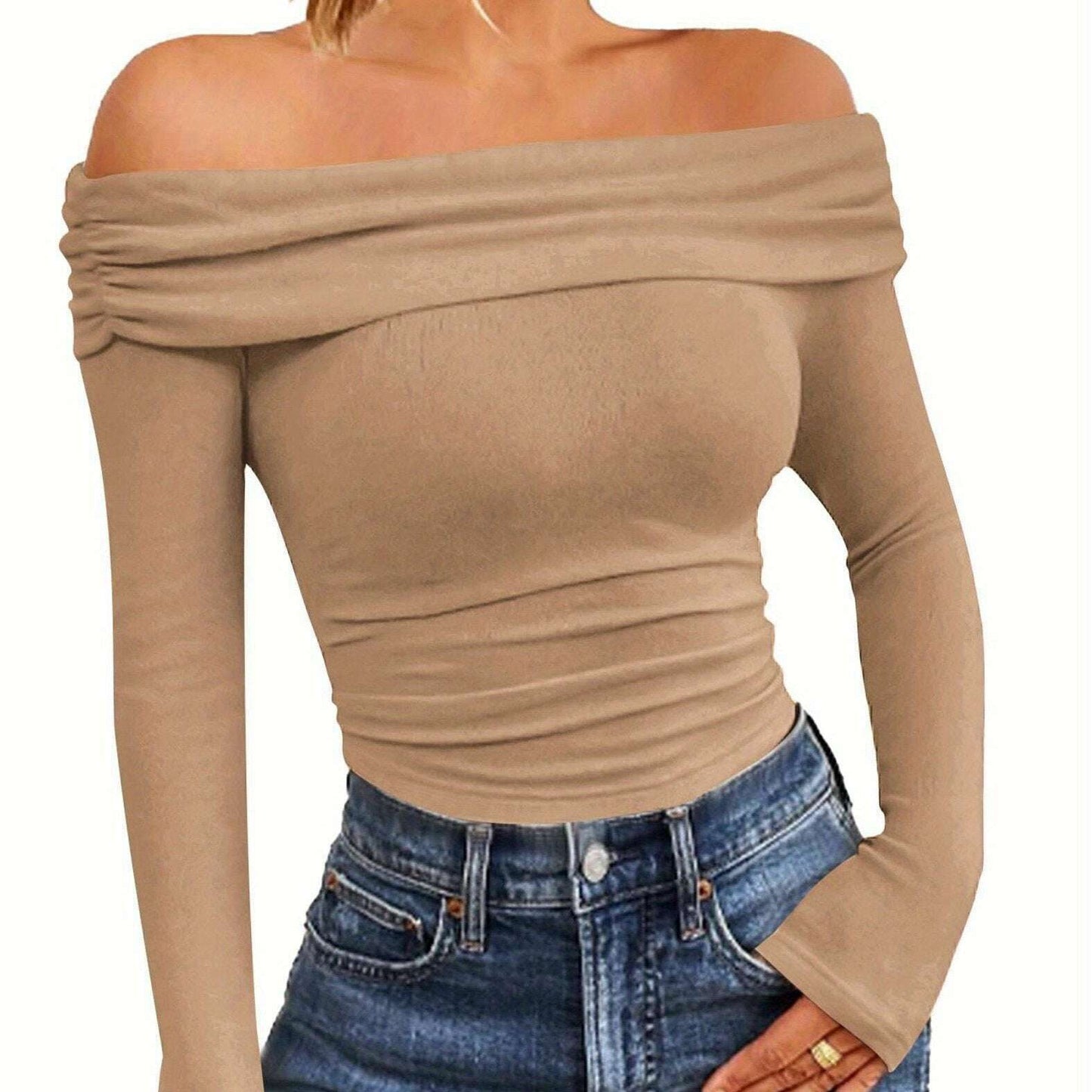 2024 Women's Off-Shoulder Long Sleeve Slim Fit Top - D&M Boutique