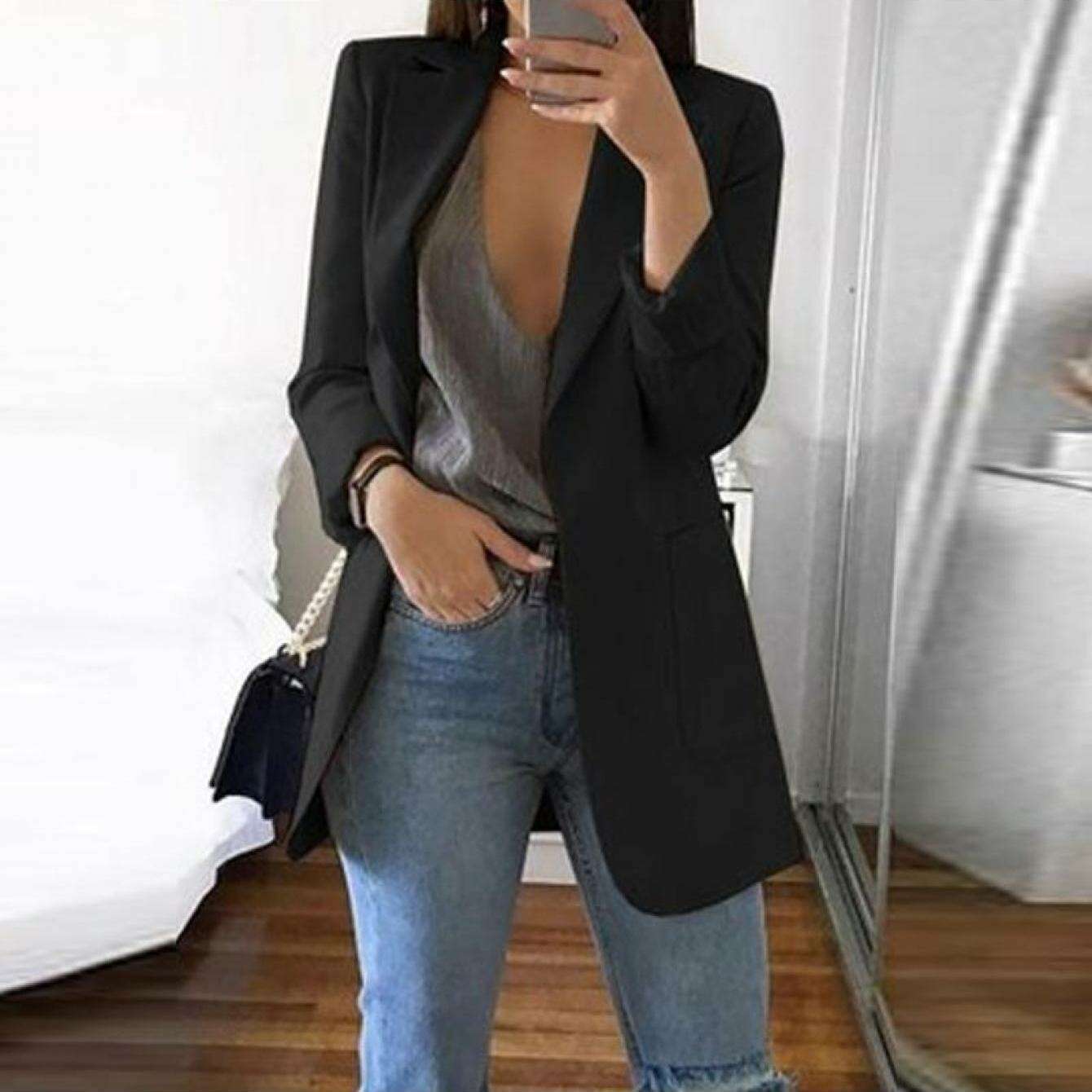 Women's Long Sleeve Blazer Jacket for Office & Casual Wear