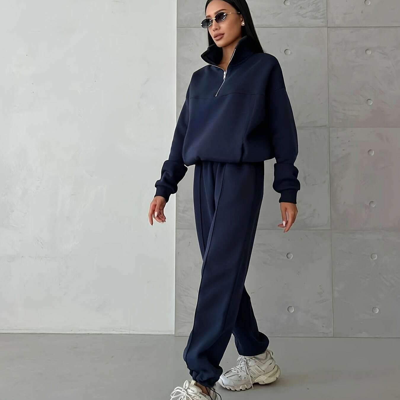 2024 Fall Fashion Stitching Padded Long Sleeve Sweater & Trousers Set