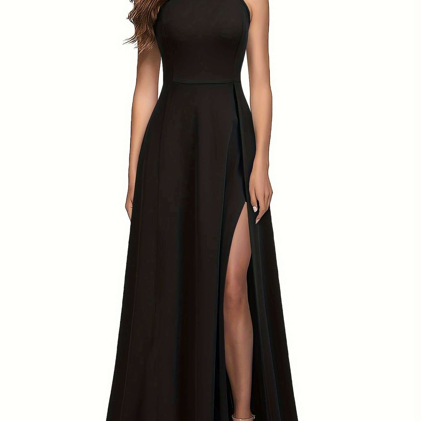Solid Color Sleeveless Maxi Dress with Mock Neck & Split Detail - D&M Boutique
