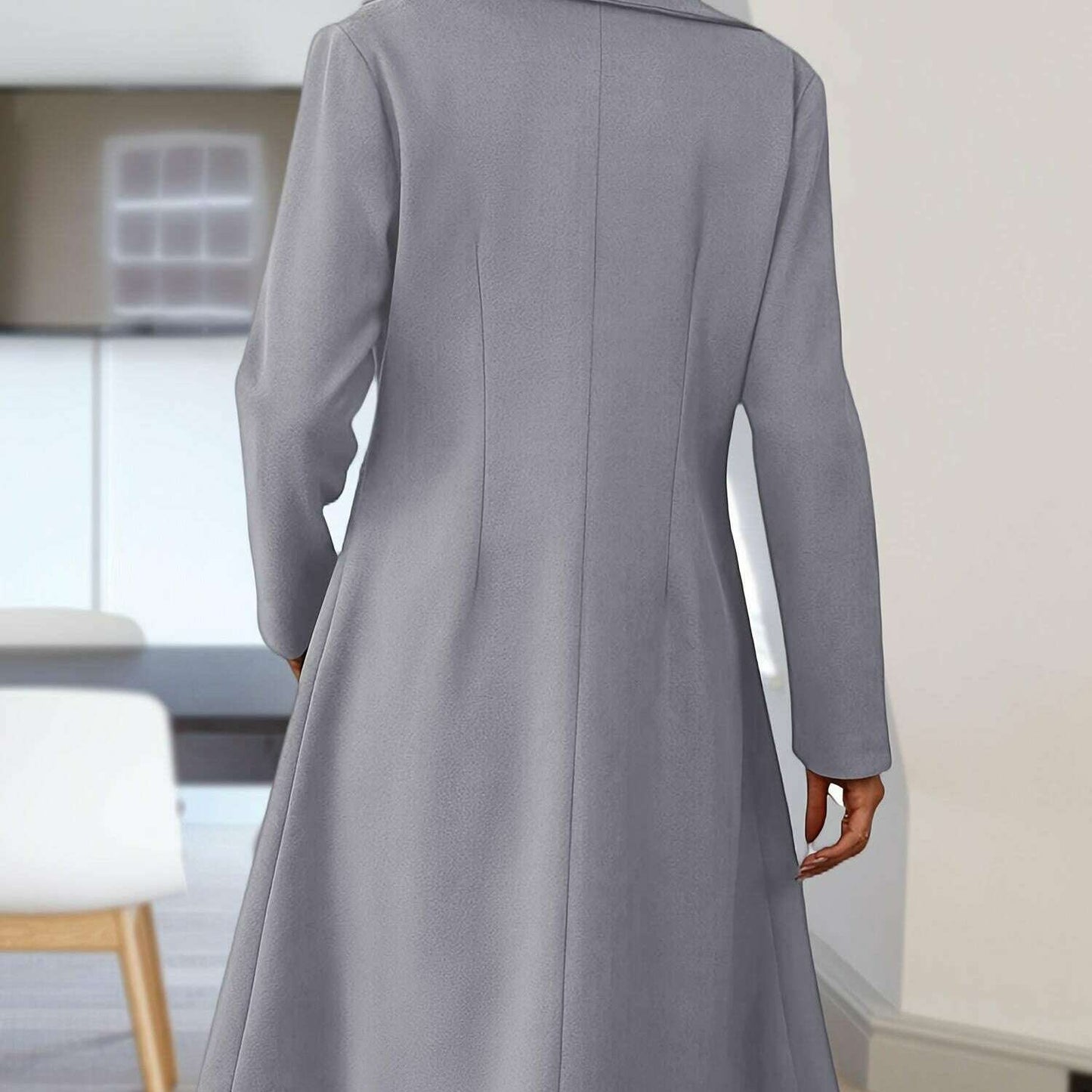 Women's Long Double-Breasted Pea Coat with Lapel Collar