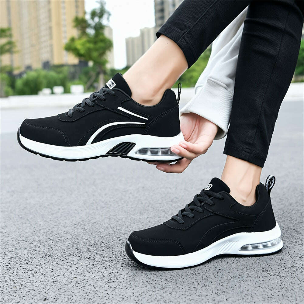 Lightweight Black Faux Leather Women's Sneakers