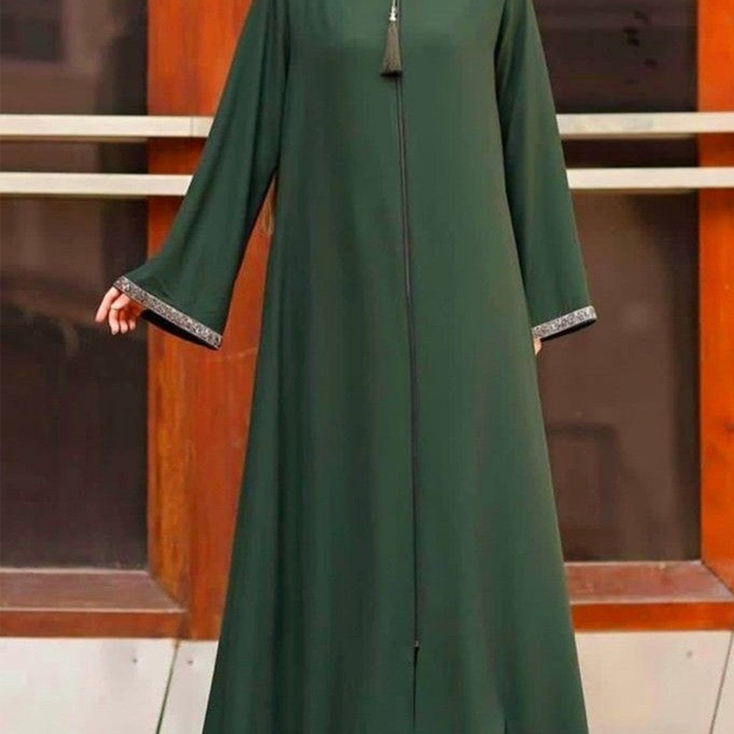 Women's Elegant Long Skirt Long Sleeve V-Neck Long Sleeve Tassel Zip Dress, Loose Boxing Prayer Dress, Machine Washable, Suitable for Eid al-Fitr, Family Celebrations and Spring and Summer Muslim Attire