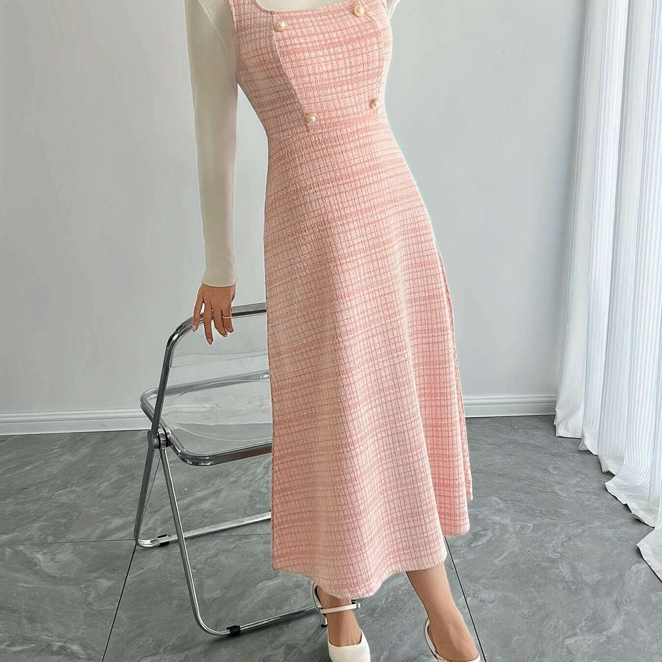 Polyester Blend Tartan Knit Dress