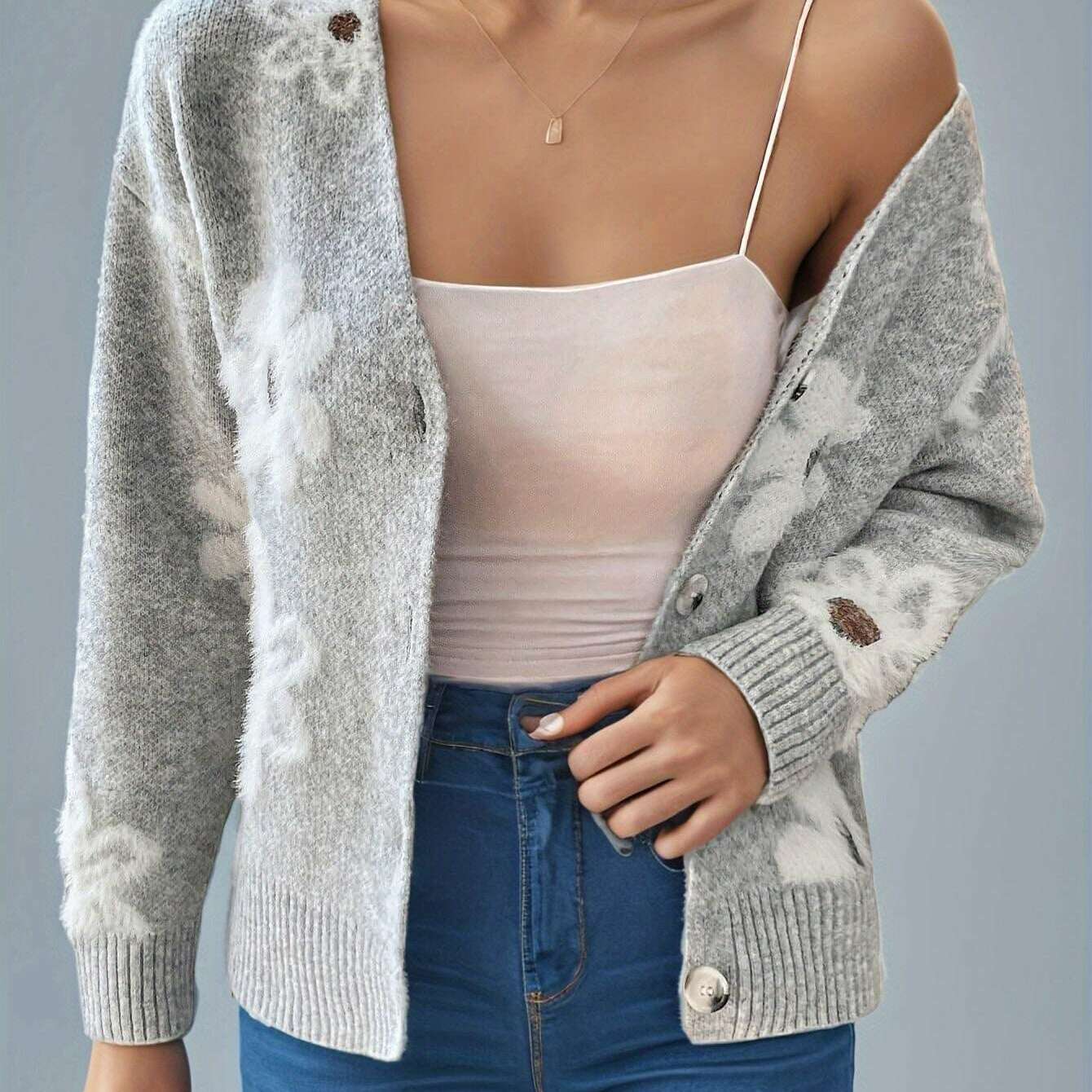 Floral Knit Cardigan for Women - Autumn & Winter Collection