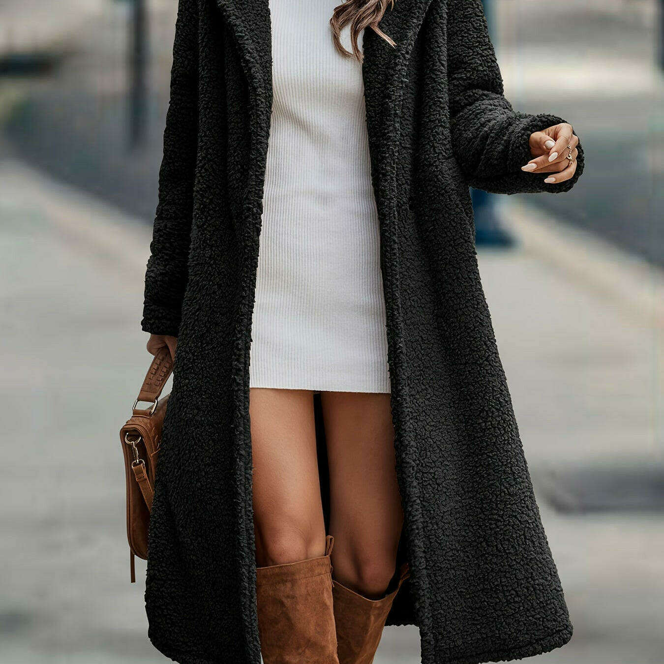 Long Fuzzy Fleece Hooded Faux Fur Winter Coat for Women