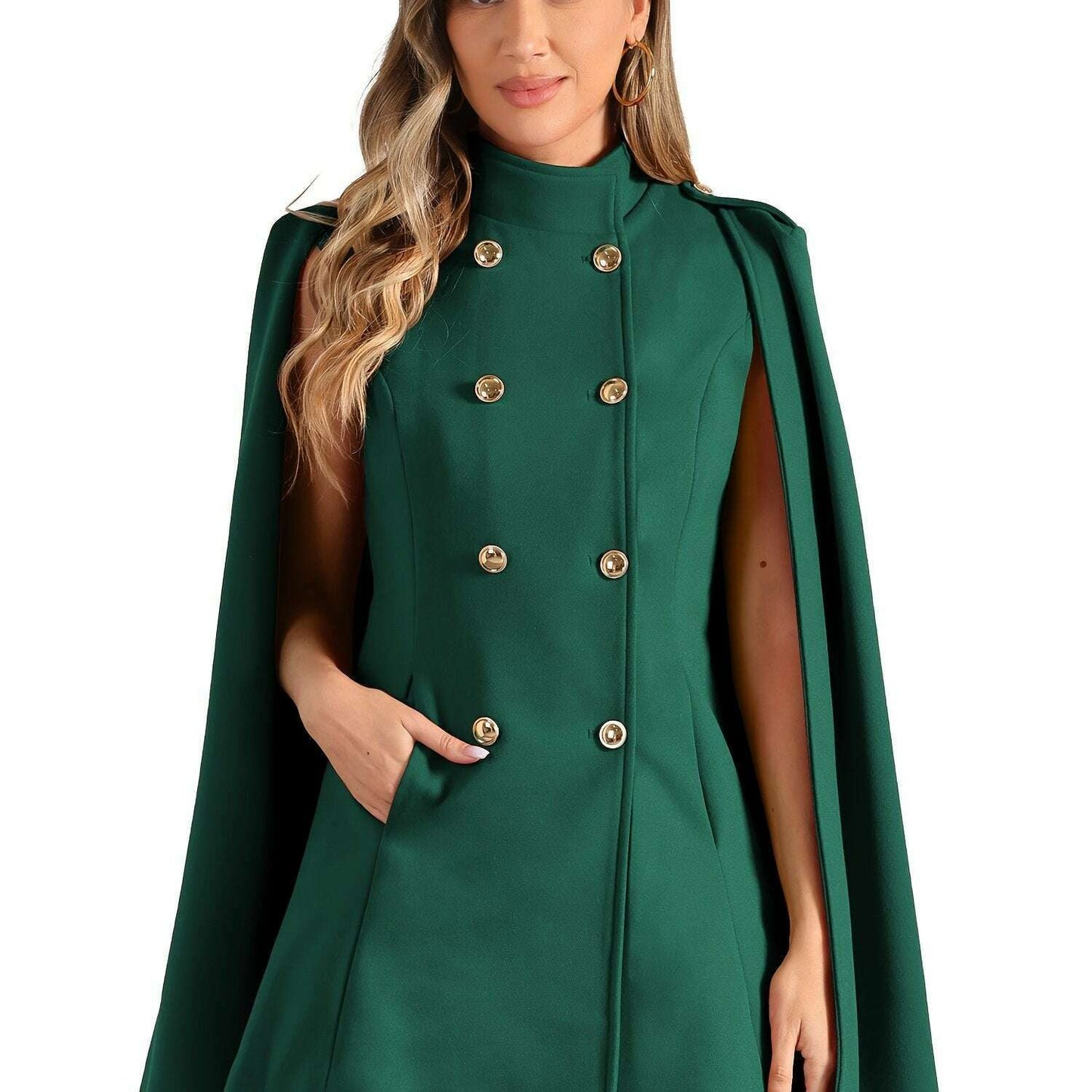 Allegra K Women's Double-Breasted Winter Cape Coat