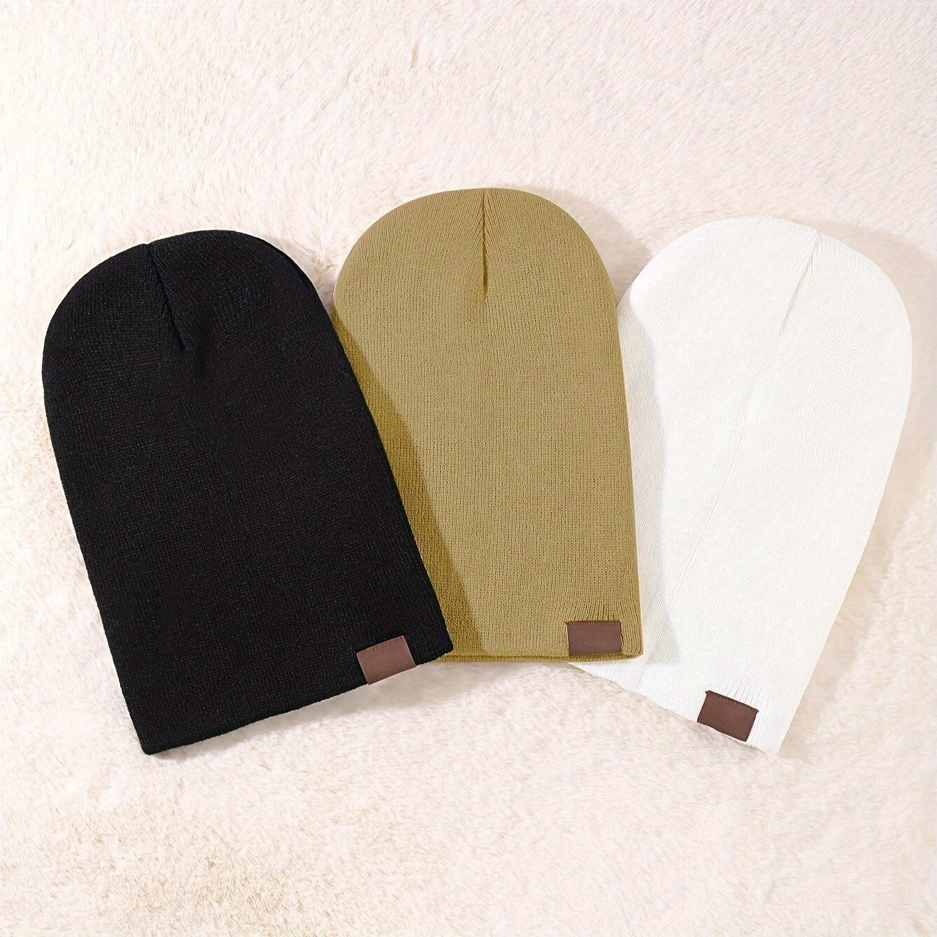 3pcs Beanie Hats – Warm, Lightweight, Elastic Knit
