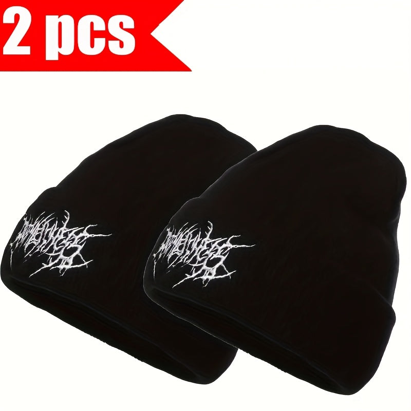 2-Pack Gothic Embroidery Beanie – Unisex Winter Cap