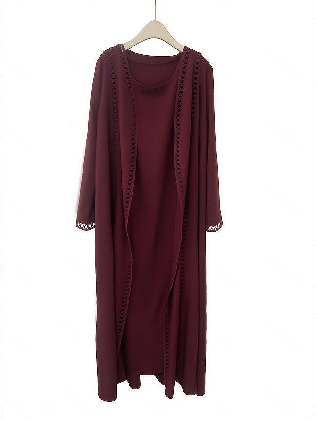 Open robe set with lace, sleeveless slip dress and chiffon headscarf - lightweight, simple, and breathable, suitable for spring and summer