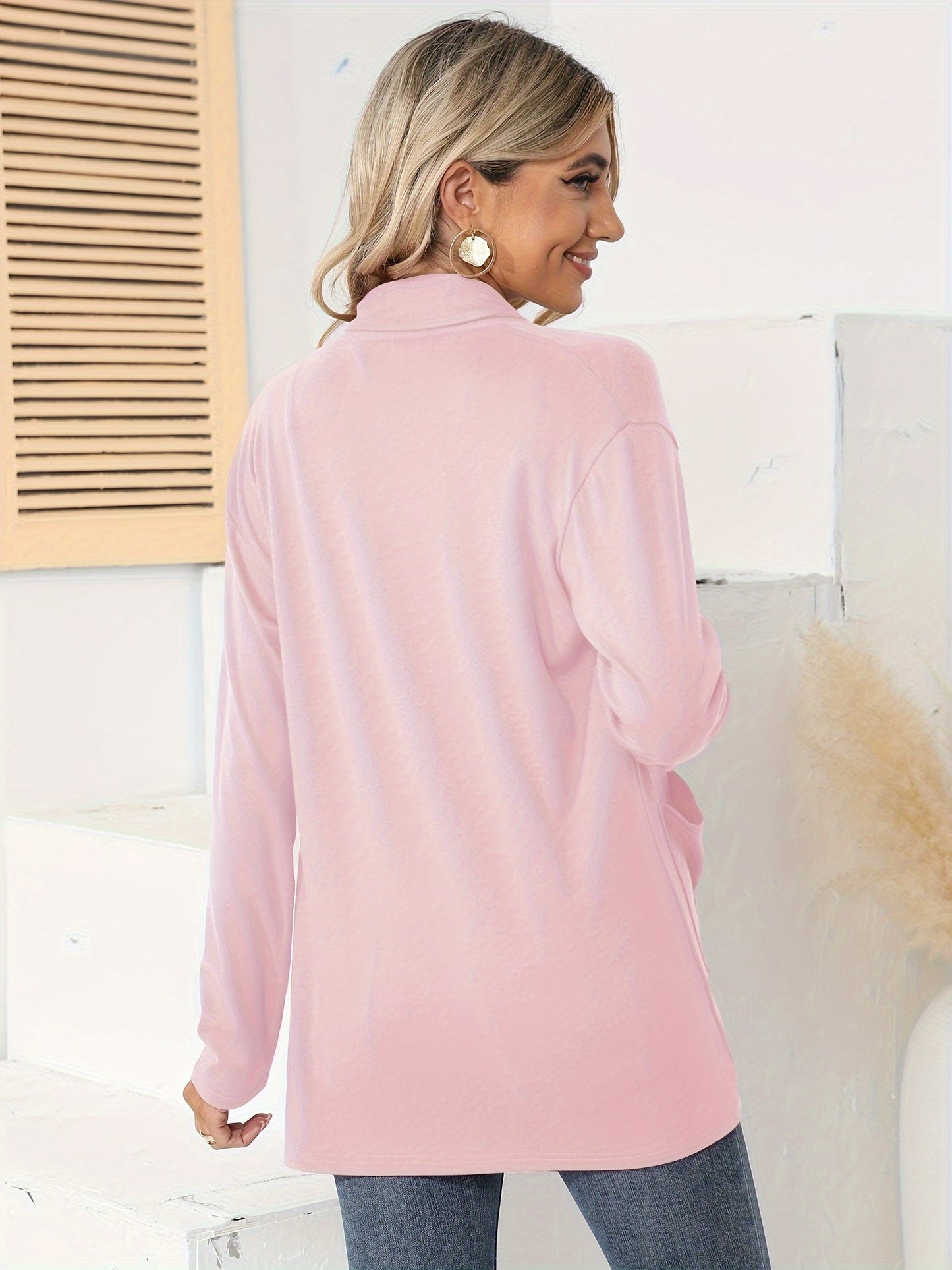 Spring & Autumn Women's Casual Solid Color Cardigan – Open Placket with Double Pocket Design