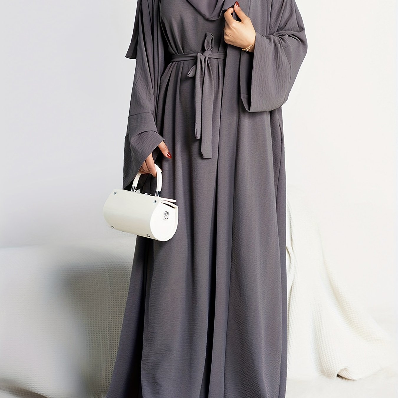 Muslim Lady 2pcs Abaya Set Eid Abaya Inner+open Abaya With Pocket