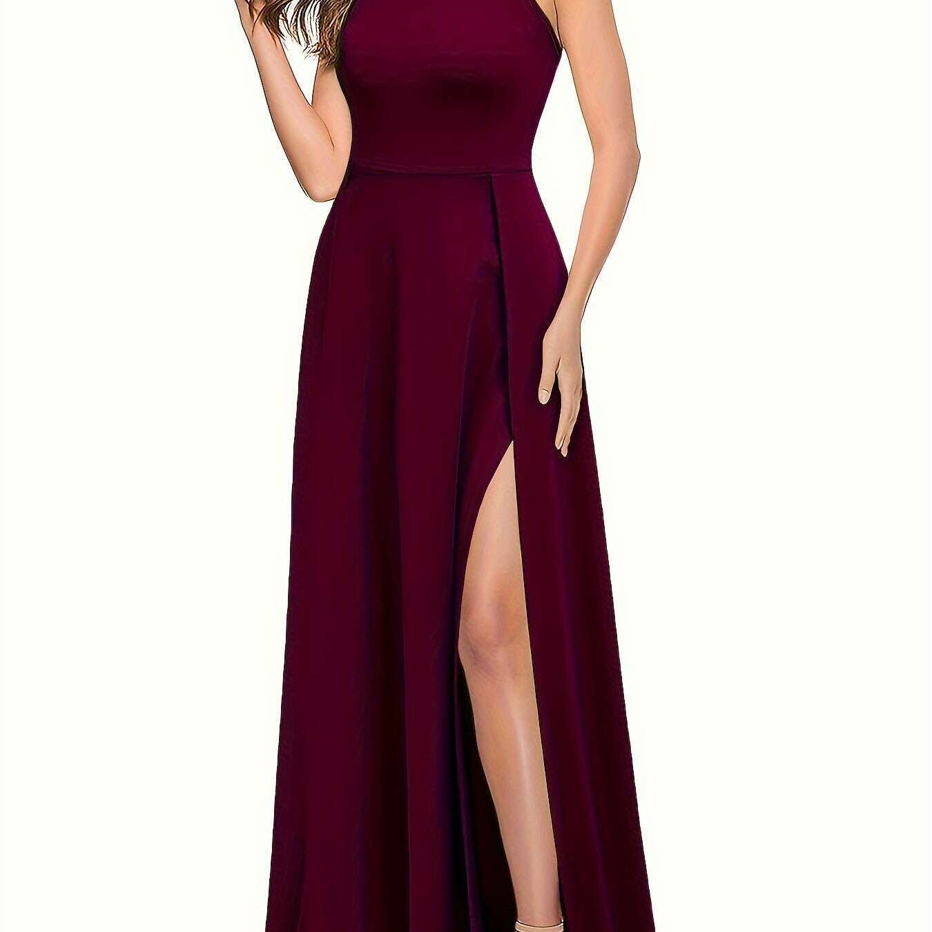 Solid Color Sleeveless Maxi Dress with Mock Neck & Split Detail - D&M Boutique