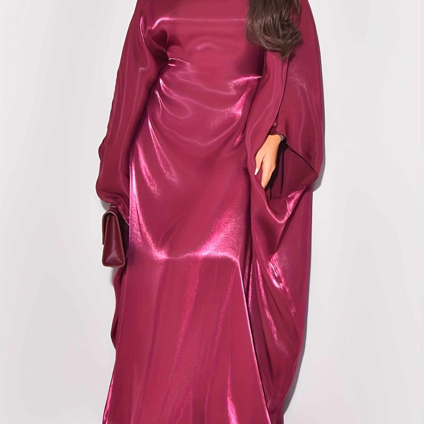 Elegant Sparkling Metallic Abaya for Women - One Size, Long Sleeve, Round Neck with Side Slit, All-Season Flowing Maxi Dress, Casual Wear|Shimmering Abaya| Flowing Design