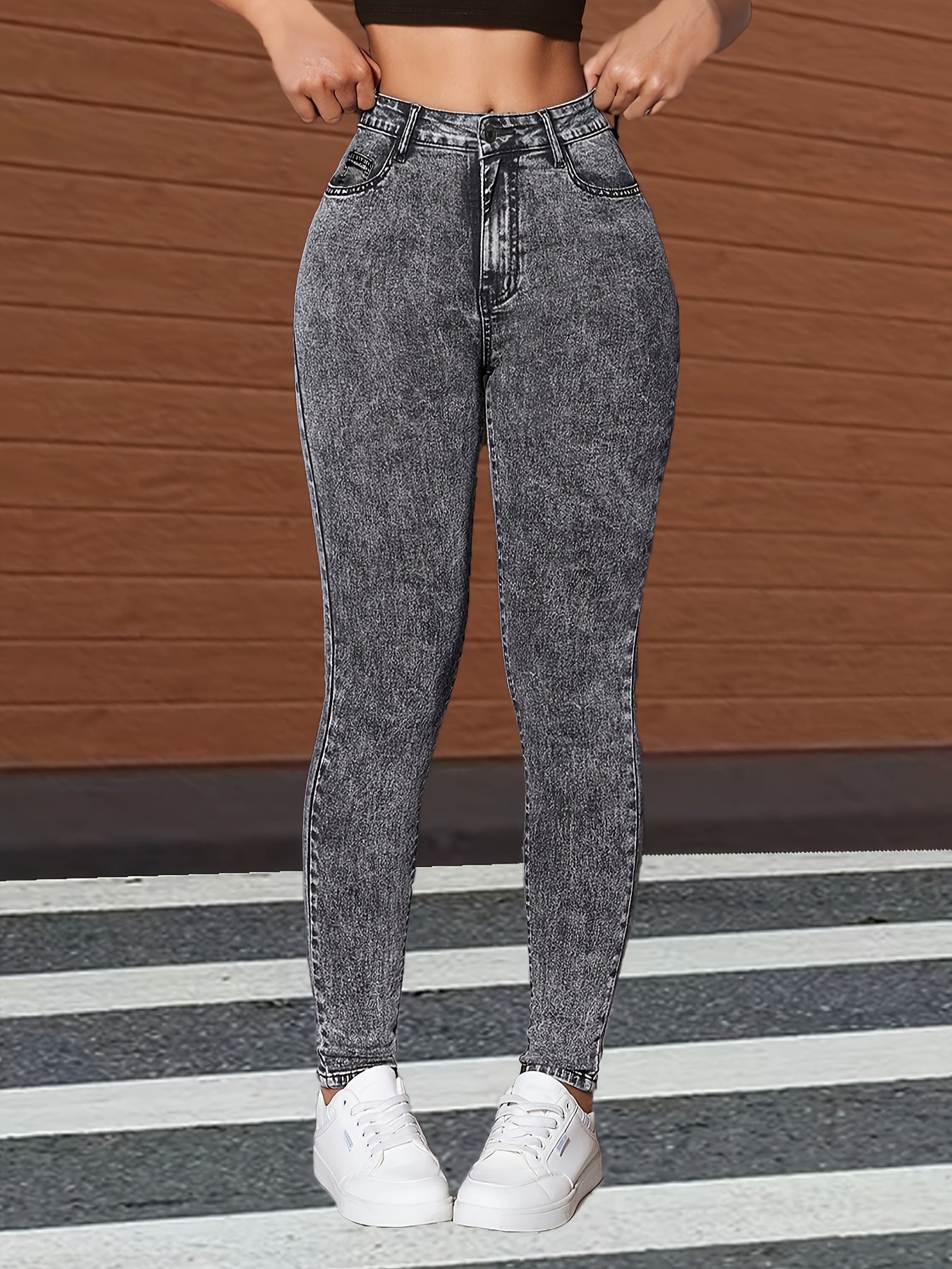 Skinny Fit Plain Washed Grey Stretchy Stylish Denim Pants, Women'S Denim Jeans & Clothing