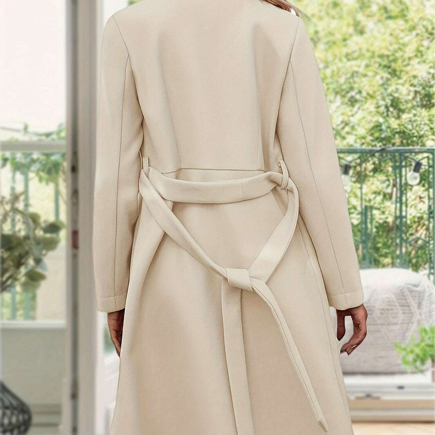 Women's Pea Coat Trench Jacket with Notched Lapel & Belt
