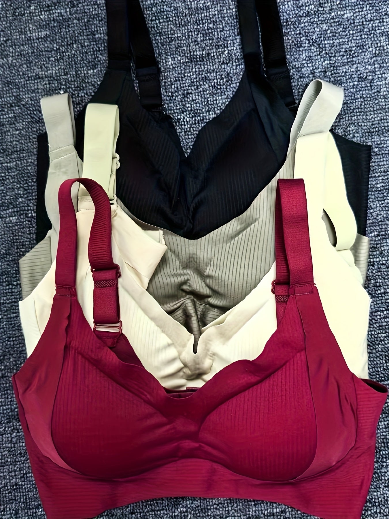 4pcs Women'S Seamless Bra - Elegant Solid Color, Wide Straps And Built-In Bra, Comfortable And Breathable Wireless Support, Non-Padded Ribbed Texture - Available in White, Beige, Black, Brown, Medium Support Bra|Seamless Unde