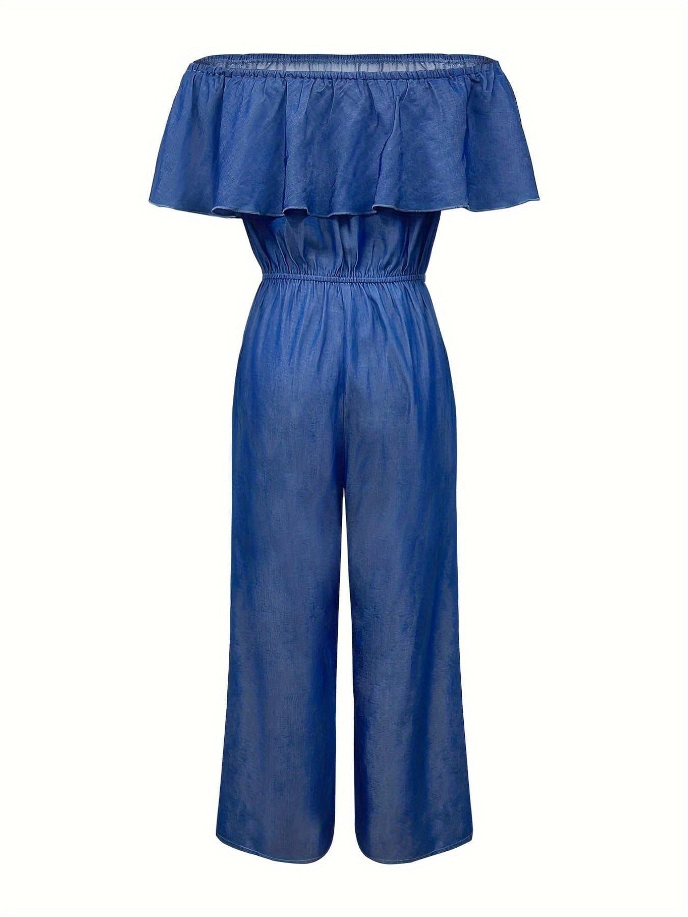 SCACTO Women'S Elegant Off-Shoulder Tie Waist Jumpsuit - Wide Leg Long Pants Romper with Ruched Detail, Solid Color Spring/Fall Fashion, Versatile for Casual or Formal Occasions, Evening Wear, Offshoulder Design, Sophisticate